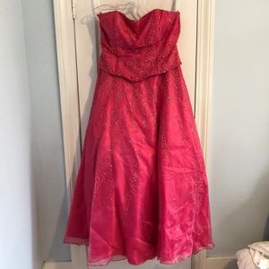 Strapless fuschia prom gown